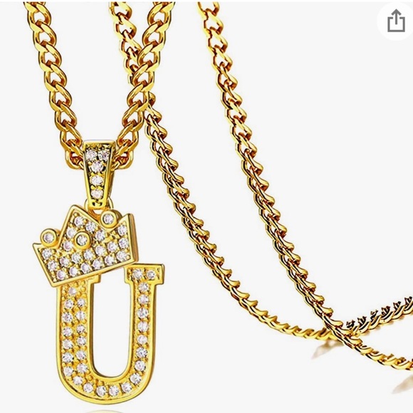 Crown King Necklace Initial Letter Gold Chain Hip - Picture 1 of 5